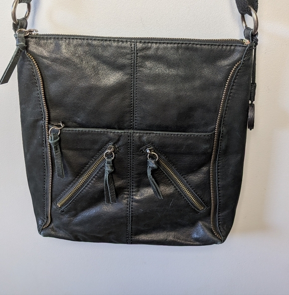 THE SAK Black Leather Shoulder Or Crossbody Bag Zipped Pockets - Picture 1 of 11